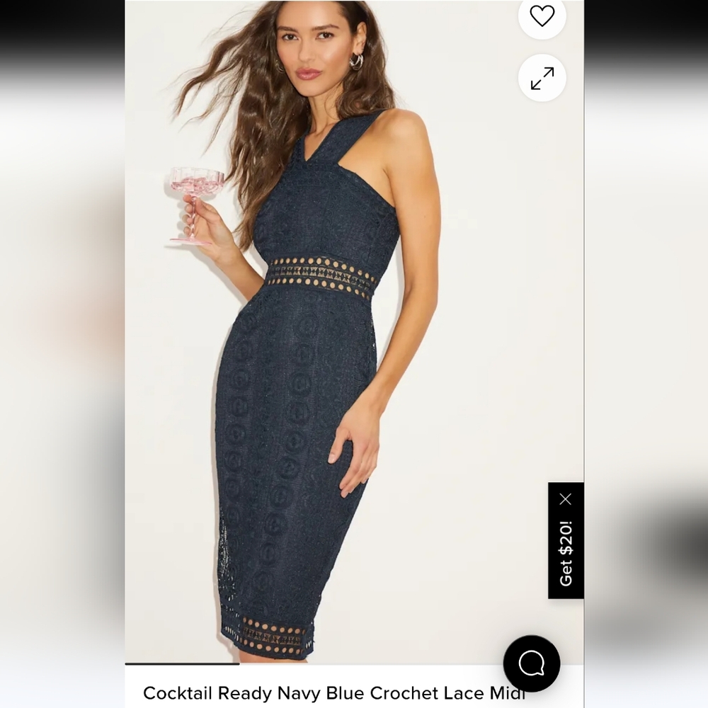 NEW Blue Navy  Halter Dress for Cocktail Crochet Lace Dress. Midi Dress.
